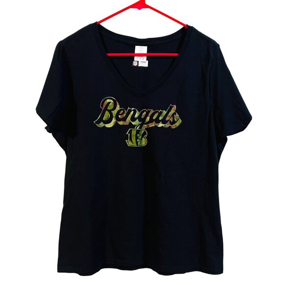Cincinnati Bengals Womens V-Neck T-Shirt NFL Team Apparel XL Black 100% Cotton - Picture 1 of 3